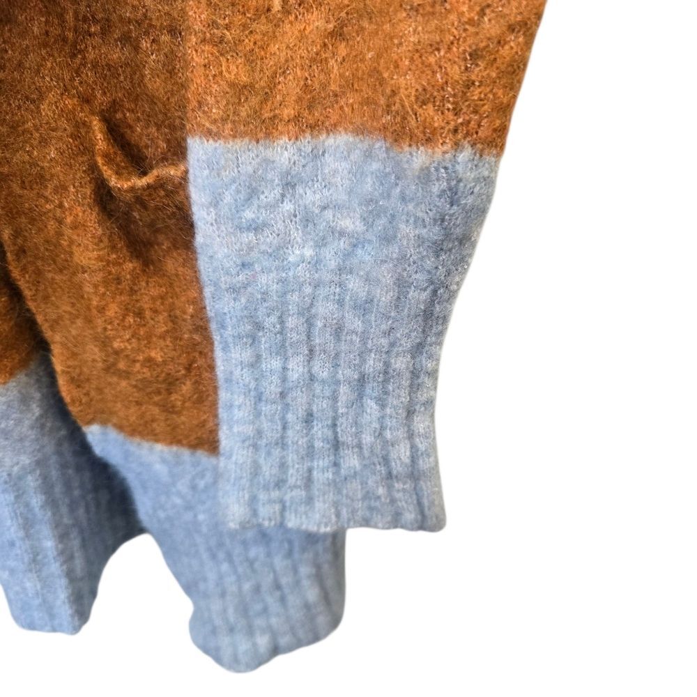 Two-Tone Women's Mohair Wool Brown Blue Open Sweater Cardigan - Picture 8 of 9